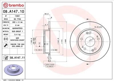 BREMBO 08.A147.10 EAN: 8020584018057.