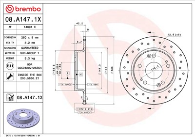 BREMBO 08.A147.1X EAN: 8020584212318.