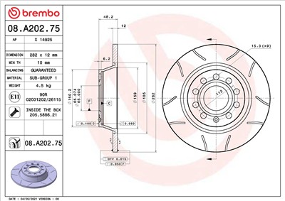 BREMBO 08.A202.75 EAN: 8020584317013.