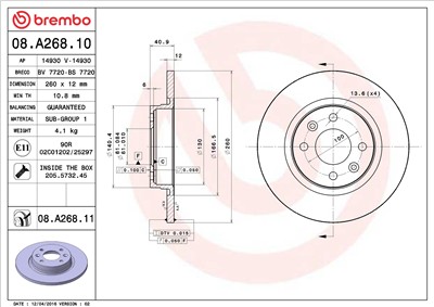 BREMBO 08.A268.10 EAN: 8020584016466.