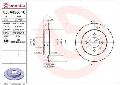 BREMBO 08.A328.10 EAN: 8020584016435.
