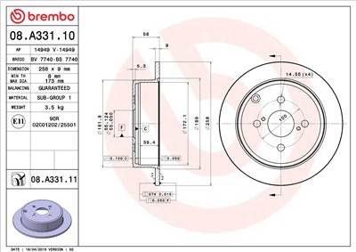 BREMBO 08.A331.11 EAN: 8020584211830.