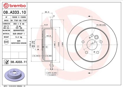 BREMBO 08.A333.11 EAN: 8020584031803.