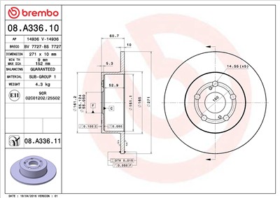 BREMBO 08.A336.11 EAN: 8020584033999.
