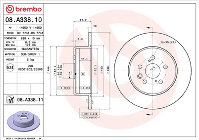 BREMBO 08.A338.11 EAN: 8020584038369.