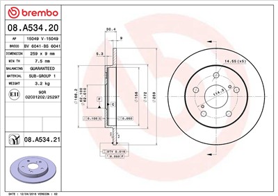 BREMBO 08.A534.21 EAN: 8020584214343.