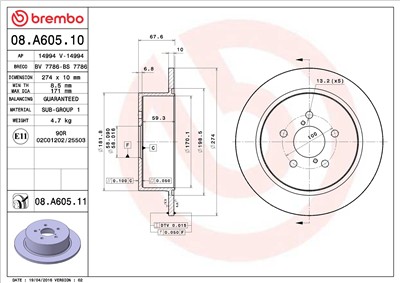 BREMBO 08.A605.11 EAN: 8020584214312.
