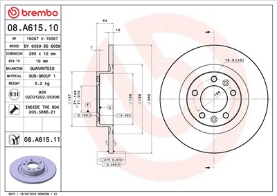 BREMBO 08.A615.11 EAN: 8020584039519.
