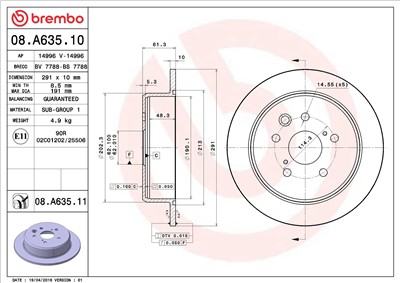 BREMBO 08.A635.11 EAN: 8020584031551.