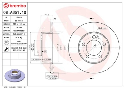 BREMBO 08.A651.10 EAN: 8020584035917.