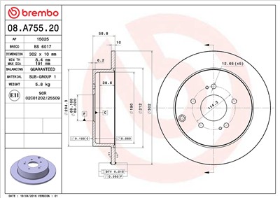 BREMBO 08.A755.20 EAN: 8020584038833.