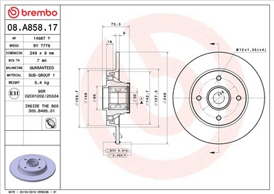 BREMBO 08.A858.17 EAN: 8020584025307.