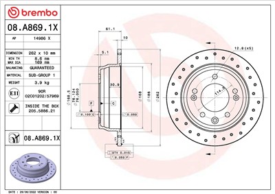 BREMBO 08.A869.1X EAN: 8020584320242.