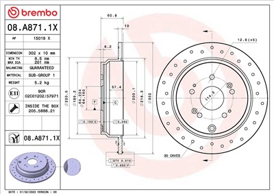 BREMBO 08.A871.1X EAN: 8020584322758.