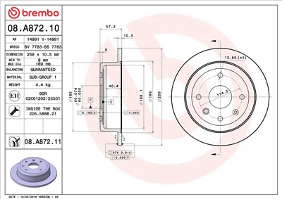 BREMBO 08.A872.11 EAN: 8020584222089.