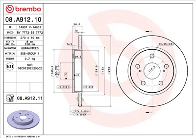 BREMBO 08.A912.10 EAN: 8020584023631.