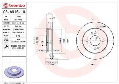 BREMBO 08.A916.10 EAN: 8020584024423.