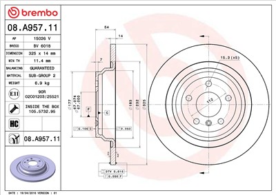 BREMBO 08.A957.11 EAN: 8020584039908.