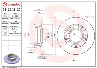 BREMBO 08.C242.20 EAN: 8020584220917.