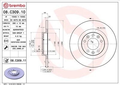 BREMBO 08.C309.11 EAN: 8020584219003.