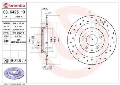 BREMBO 08.C425.1X EAN: 8020584237595.
