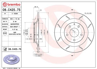 BREMBO 08.C425.75 EAN: 8020584310465.