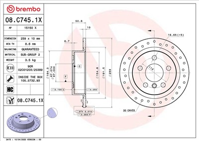 BREMBO 08.C745.1X EAN: 8020584343371.