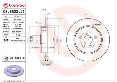 BREMBO 08.E523.21 EAN: 8020584321379.