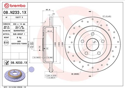 BREMBO 08.N233.1X EAN: 8020584343074.
