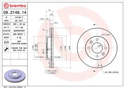 BREMBO 09.3148.14 EAN: 8020584012451.