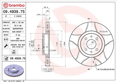 BREMBO 09.4939.75 EAN: 8020584011317.
