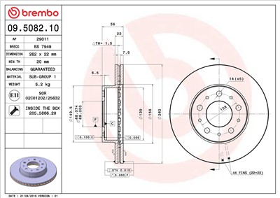 BREMBO 09.5082.10 EAN: 8020584508213.
