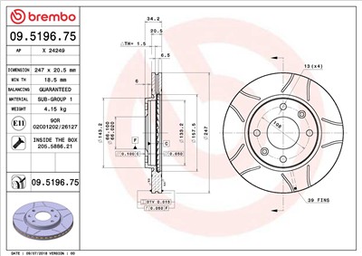 BREMBO 09.5196.75 EAN: 8020584011355.