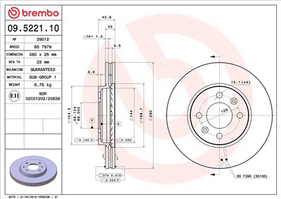 BREMBO 09.5221.10 EAN: 8020584522110.