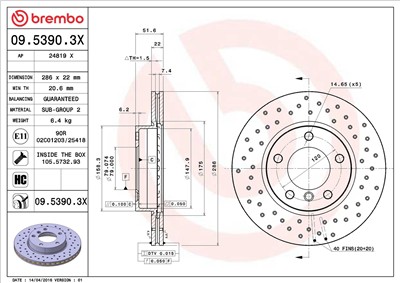 BREMBO 09.5390.3X EAN: 8020584212387.