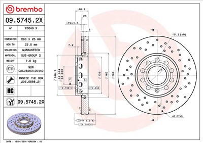 BREMBO 09.5745.2X EAN: 8020584212417.