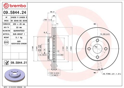 BREMBO 09.5844.21 EAN: 8020584211861.