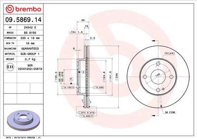 BREMBO 09.5869.14 EAN: 8020584012949.