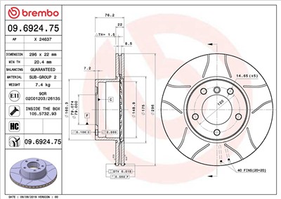 BREMBO 09.6924.75 EAN: 8020584011478.