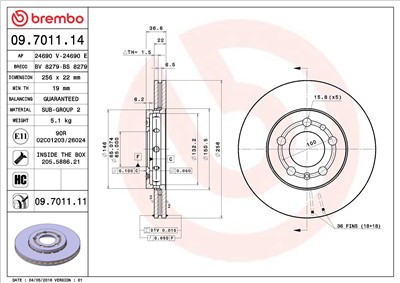 BREMBO 09.7011.14 EAN: 8020584013106.