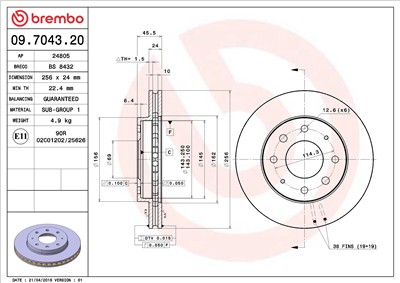 BREMBO 09.7043.20 EAN: 8020584704325.