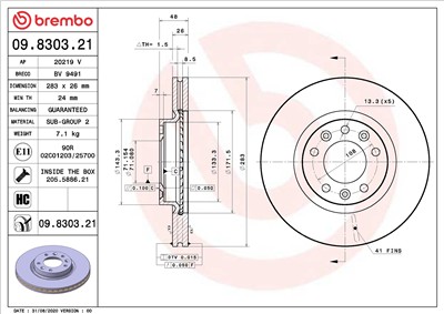 BREMBO 09.8303.21 EAN: 8020584315262.