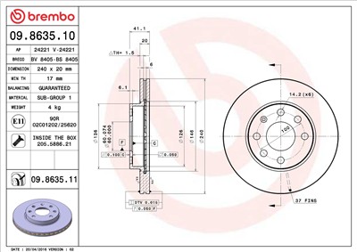 BREMBO 09.8635.10 EAN: 8020584863510.