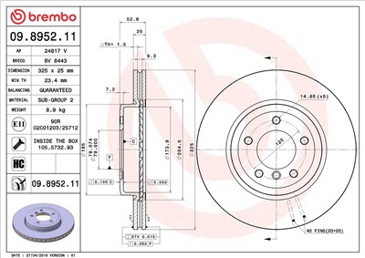BREMBO 09.8952.11 EAN: 8020584014707.