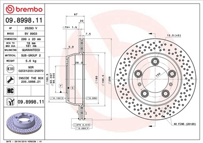 BREMBO 09.8998.11 EAN: 8020584037041.