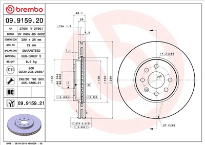 BREMBO 09.9159.21 EAN: 8020584225868.