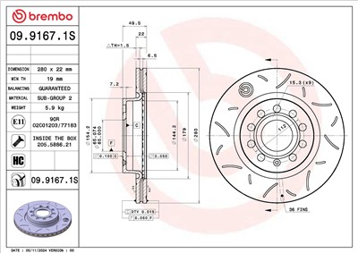 BREMBO 09.9167.1S EAN: 8020584345382.