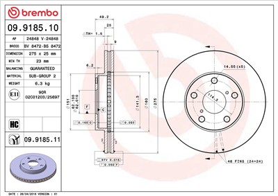 BREMBO 09.9185.11 EAN: 8020584032695.