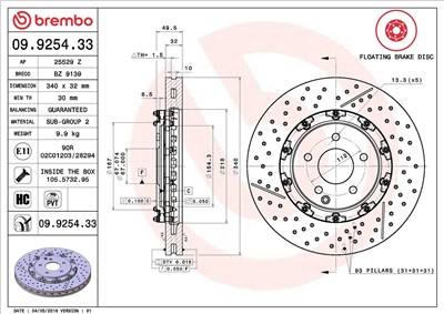 BREMBO 09.9254.33 EAN: 8020584925430.