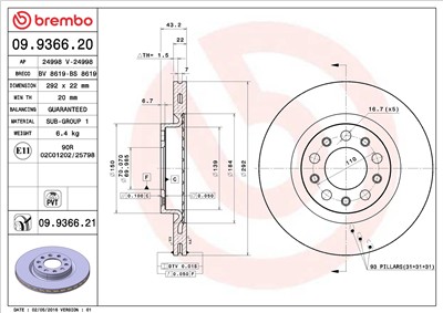 BREMBO 09.9366.21 EAN: 8020584026663.